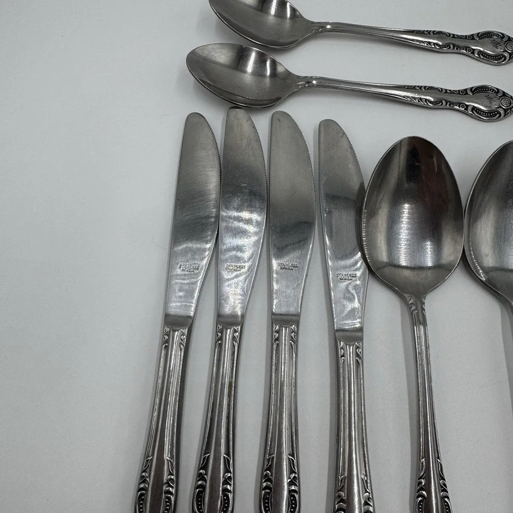 Hanford Forge Charleston Stainless Flatware 20 Pc Lot Korea Floral Rose